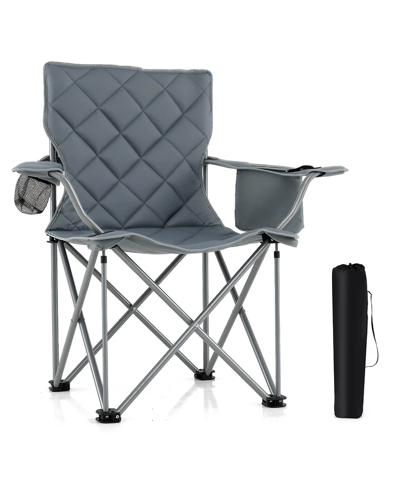 Gymax Oversized Camping Chairs Heavy Duty Outdoor Folding Chair w/Cooler Pouch