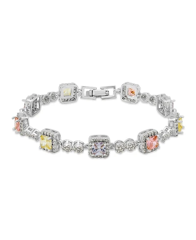 Macy's Lemon, Lavender, and Light Pink Colors with Clear Pave Halo and Cubic Zirconia Circle Tennis Bracelet