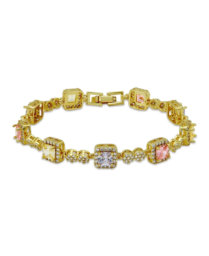 Macy's Lemon, Lavender, and Light Pink Colors with Clear Pave Halo Cubic Zirconia Circle Tennis Bracelet