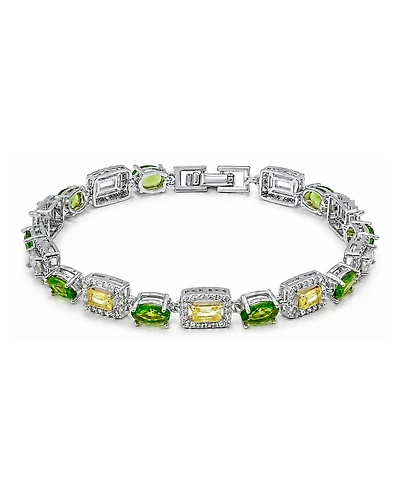 Macy's Peridot Oval and Lemon Yellow Baguette Cubic Zirconia Pave Halo Bracelet