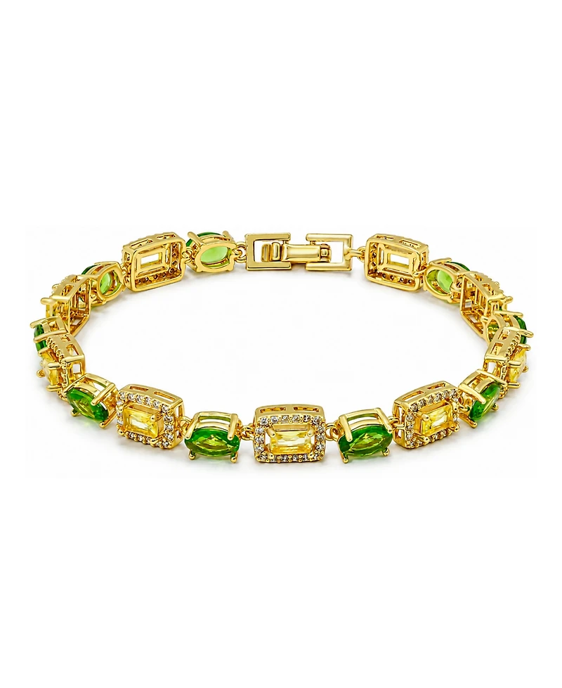 Macy's Peridot Oval and Lemon Yellow Baguette Cubic Zirconia Pave Halo Bracelet
