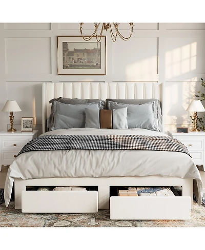 homfan Bed Frame with 2 Storage Drawers, Velvet Upholstered Platform Bed, No Box Spring Needed, Noise Free