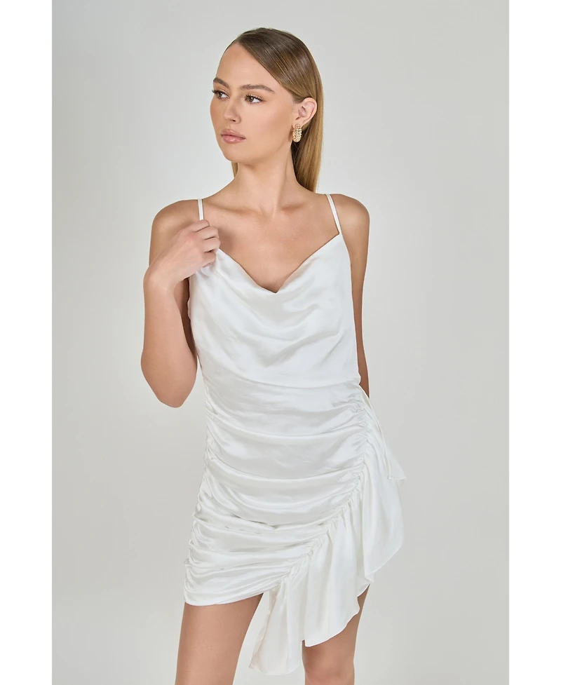 endless rose Women's Asymmetrical Waterfall Draped Satin Mini