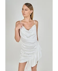 endless rose Women's Asymmetrical Waterfall Draped Satin Mini