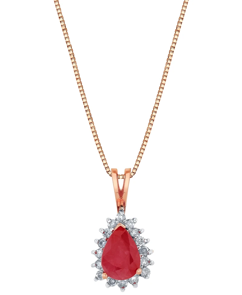 Macy's Ruby (9/10 ct. t.w.) & Diamond (1/6 ct. t.w.) Pendant Necklace in 14k Rose Gold