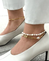 St. Moran Gold Natural Freshwater Imitation Pearl Chunky Leah Anklet