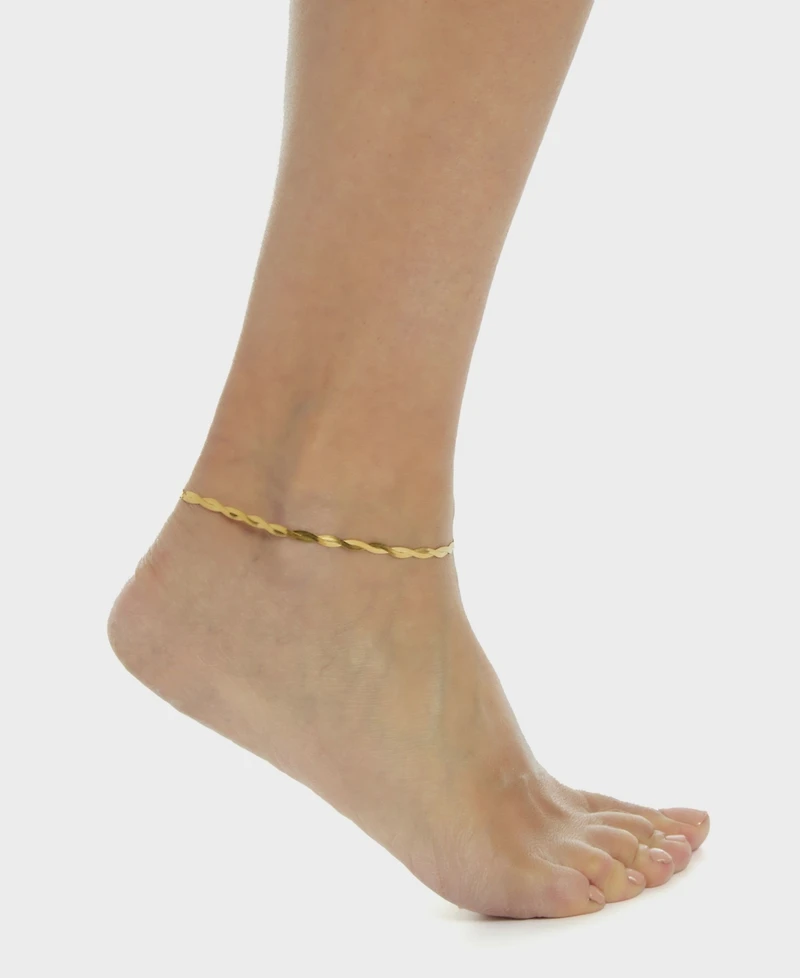 St. Moran Tarnish-Resistant 18k Braided Heringbone Chain Amina Anklet