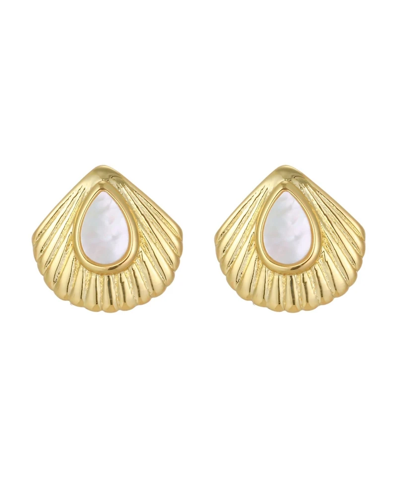 St. Moran Gold Natural Imitation Pearl Shell Palm Stud Earrings