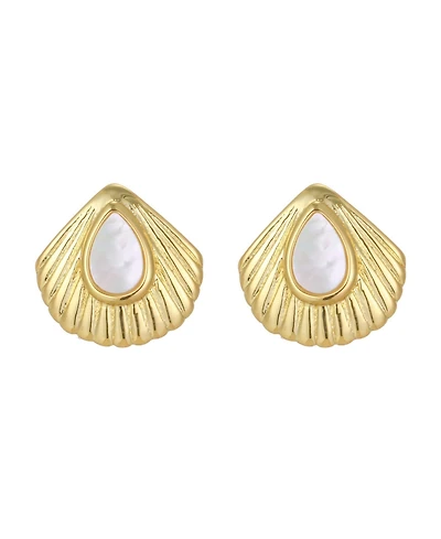 St. Moran Gold Natural Imitation Pearl Shell Palm Stud Earrings