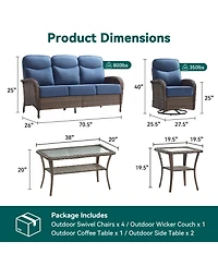 Pocassy Patio Furniture Set with Cushion, Outdoor Couch and High Back Swivel Rocker Chairs, 8PCS Wicker Conversation