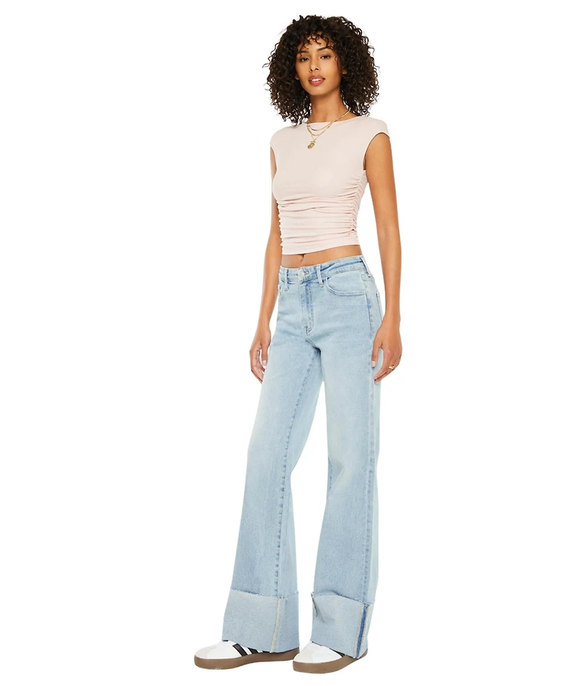 KanCan Women's Franny Essentials High Rise Wide Flare Jeans