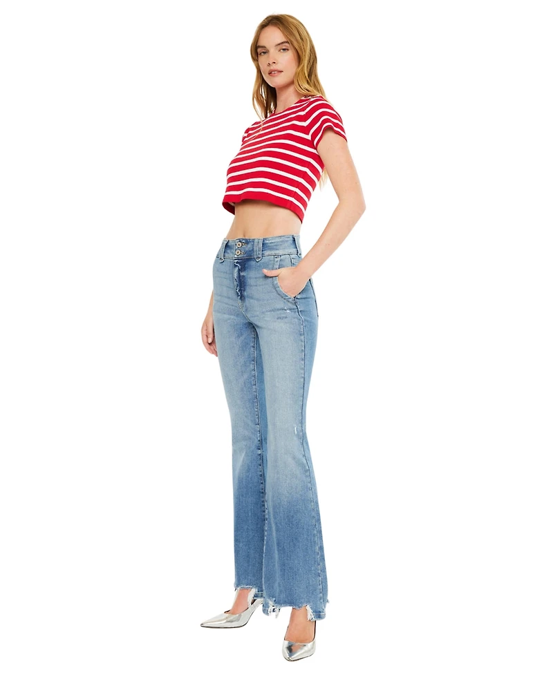 KanCan Women's Giselle High Rise Distressed Flare Jeans