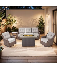 Pocassy 5-Piece Wicker Patio Conversation Set with Thick Cushions and Fire Pit Table