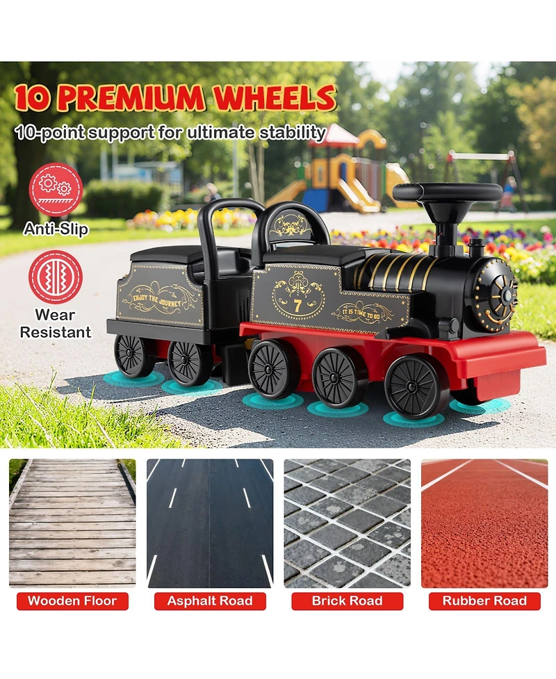 Gymax Ride on Train 6V Battery Powered Toy w/ Under-Seat Storage and Carriage