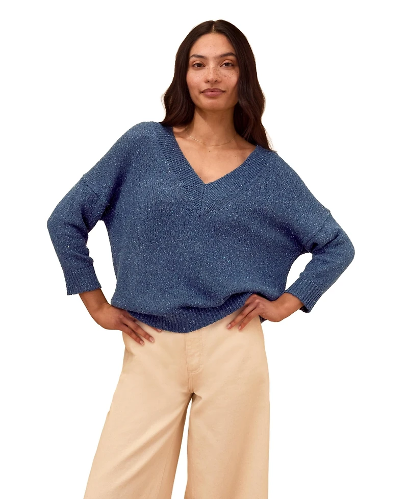 Celtic & Co. Women's Cotton Blend Flecked V-Neck Sweater