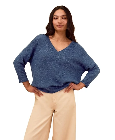 Celtic & Co. Women's Cotton Blend Flecked V-Neck Sweater