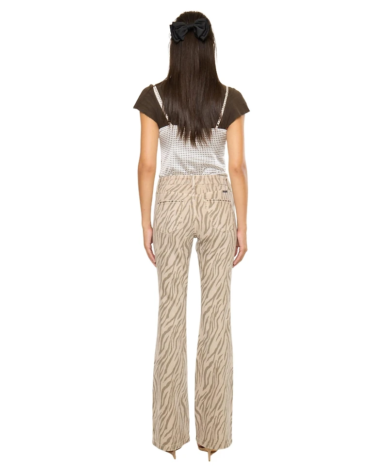 KanCan Women's Usa Juniors' High Rise Zebra Print Flare Jeans