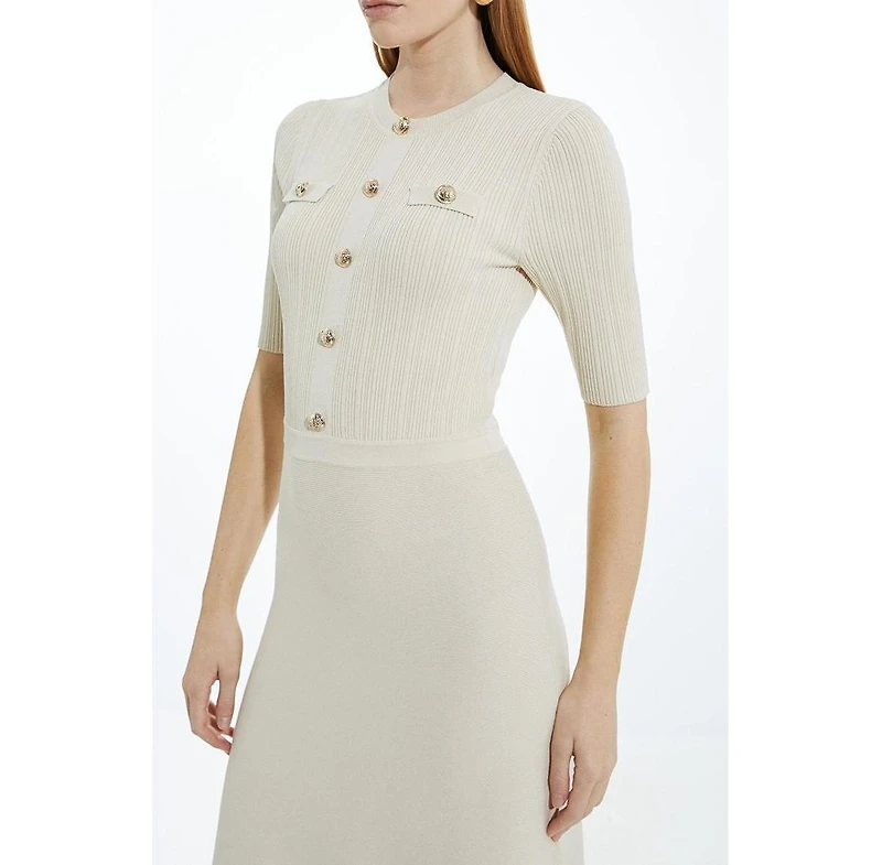 Karen Millen Women's Rib Knit Military Trim Maxi Dress