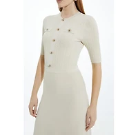 Karen Millen Women's Rib Knit Military Trim Maxi Dress