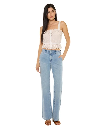 KanCan Women's Islan High Rise Wide Flare Jeans