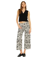 KanCan Women's Alonso Mid Rise Printed Crop Wide-Leg Jeans