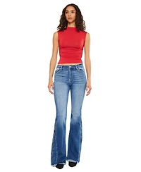KanCan Women's Rila High Rise Flare Frayed Hem Jeans