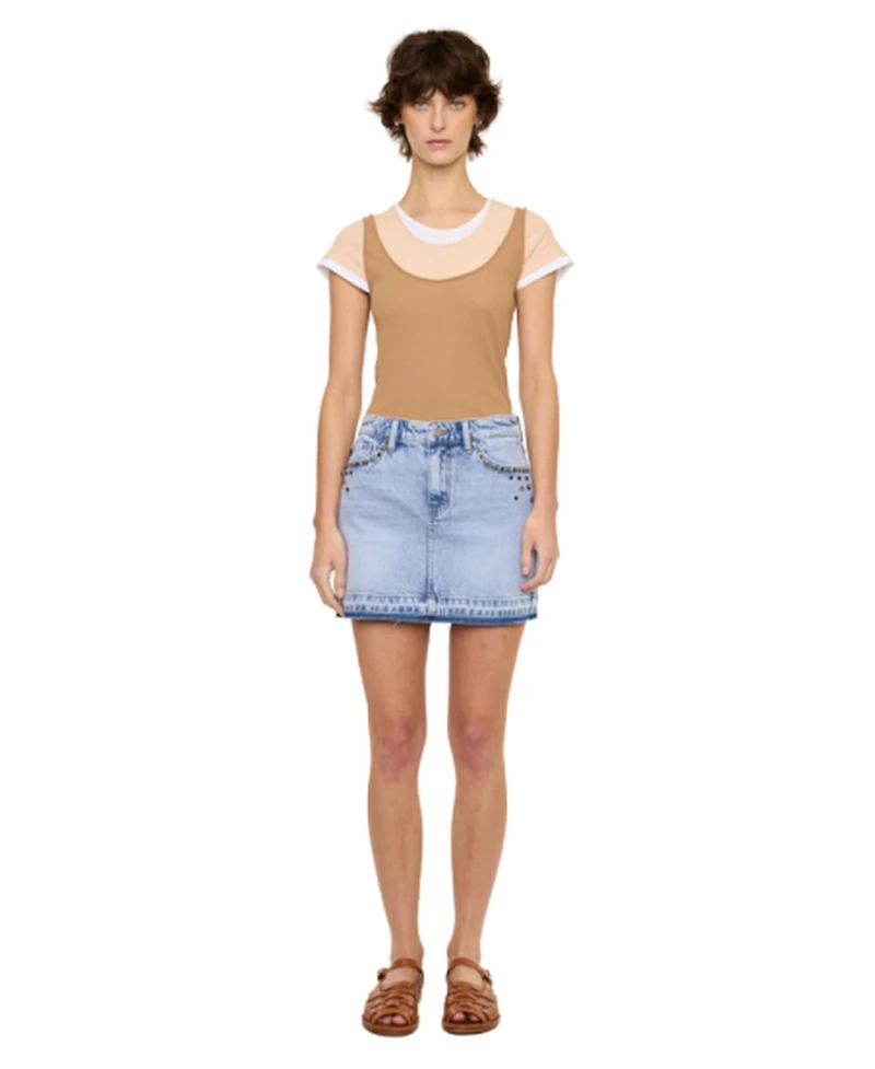 KanCan Women's Usa Mildred Mid Rise Western Studded Denim Skirt