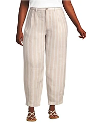 Lands' End Women's Linen High Rise Pleated Barrel Leg Ankle Pants
