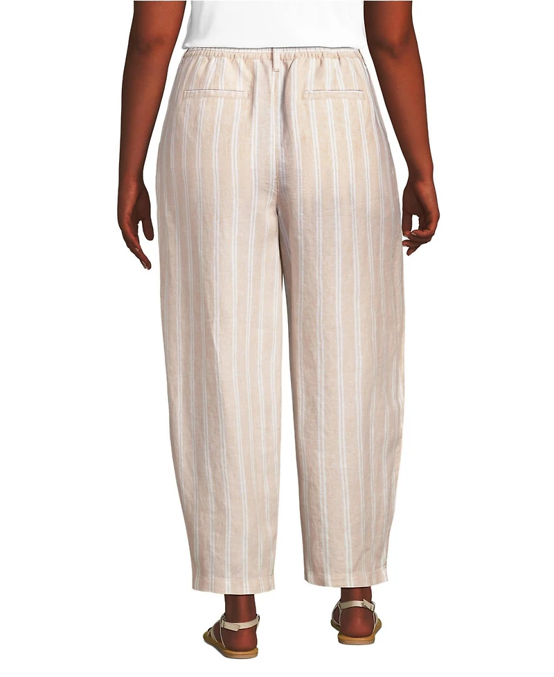 Lands' End Women's Linen High Rise Pleated Barrel Leg Ankle Pants