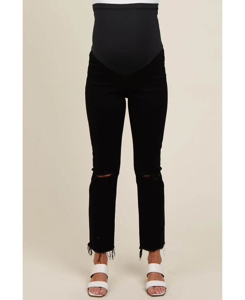 Pinkblush Maternity Black Cut Hem Open Knee Straight Leg Jeans