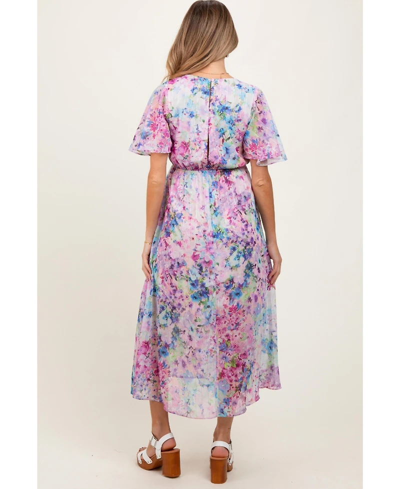 Pinkblush Floral Flutter Sleeve Maternity Midi Dress