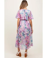 Pinkblush Floral Flutter Sleeve Maternity Midi Dress