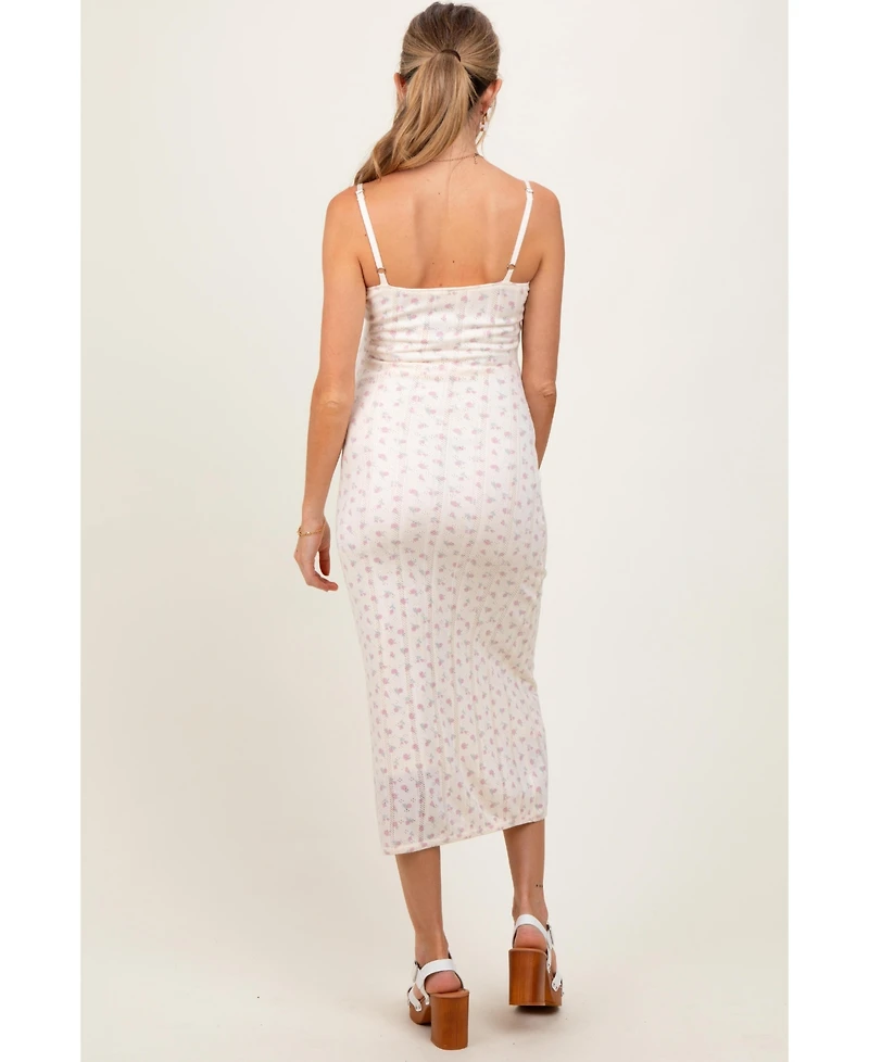 Pinkblush Maternity Ivory Floral Pointelle Knit Midi Dress