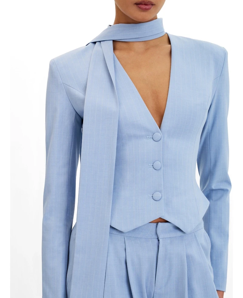 Miss Circle Women's Renley Sky Blue Pinstripe Peplum Blazer