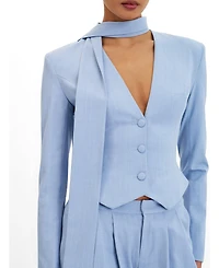 Miss Circle Women's Renley Sky Blue Pinstripe Peplum Blazer