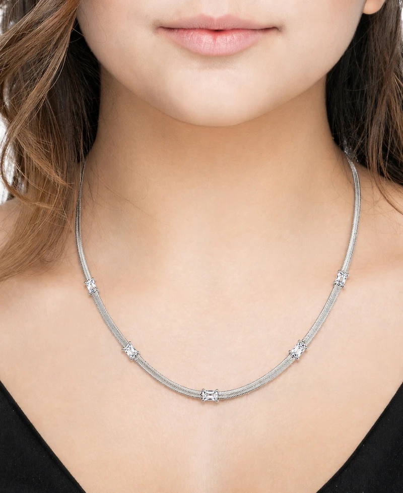 And Now This Cubic Zirconia Rectangular Stone Station Necklace