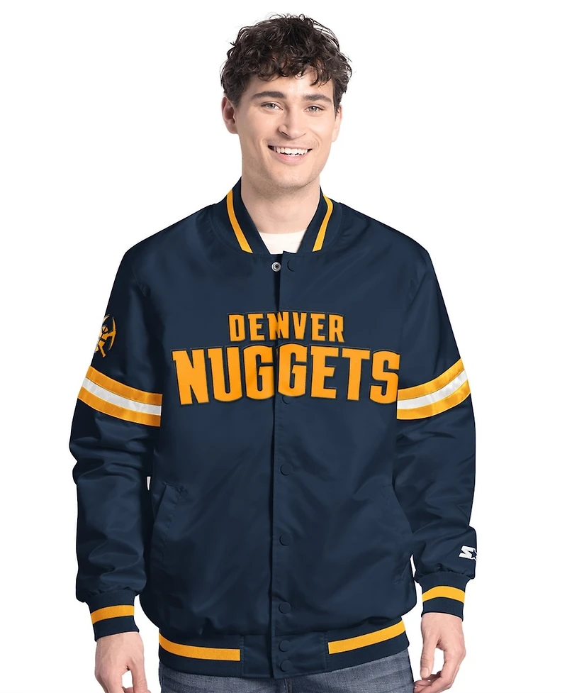 Starter Men's Navy/Gold Denver Nuggets Scout Full Snap Varsity Jacket