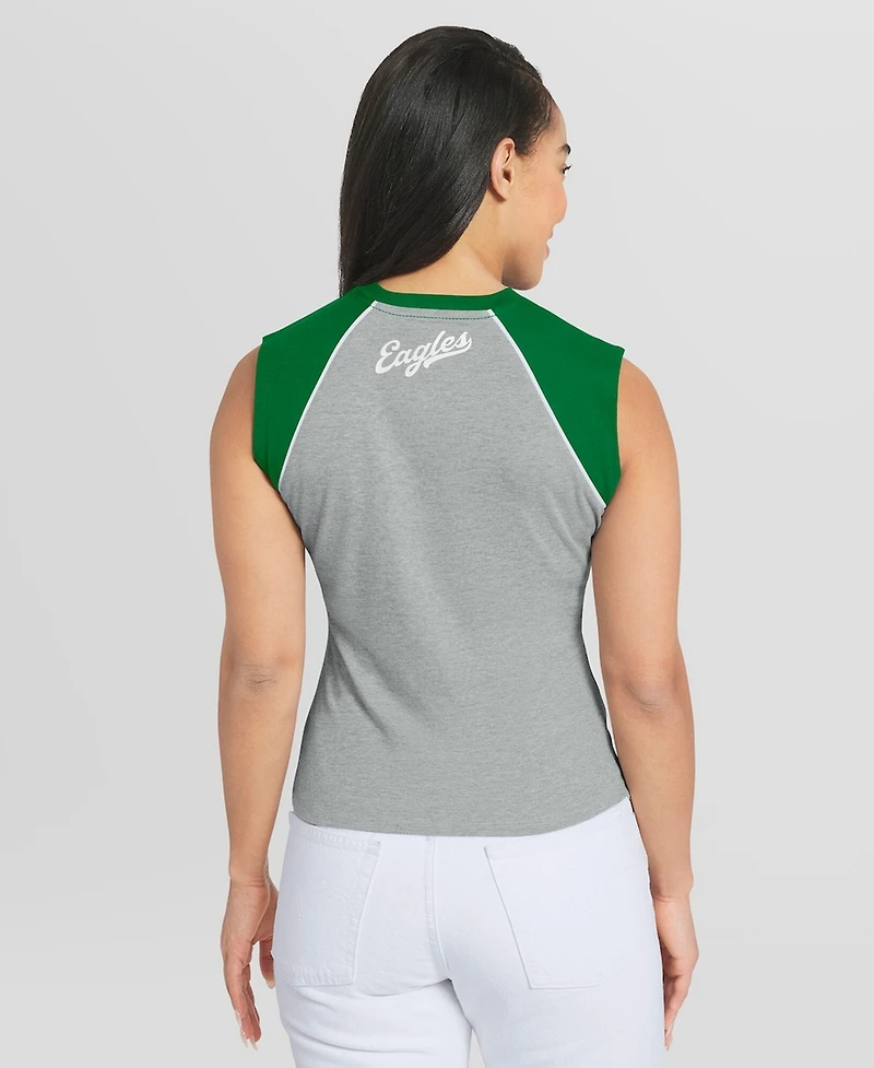 Wear by Erin Andrews Women's Gray Philadelphia Eagles Cropped Raglan Tank Top