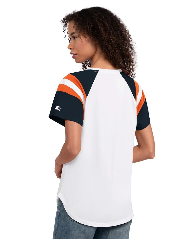 Starter Women's White Chicago Bears Game On Raglan Notch Neck T-Shirt