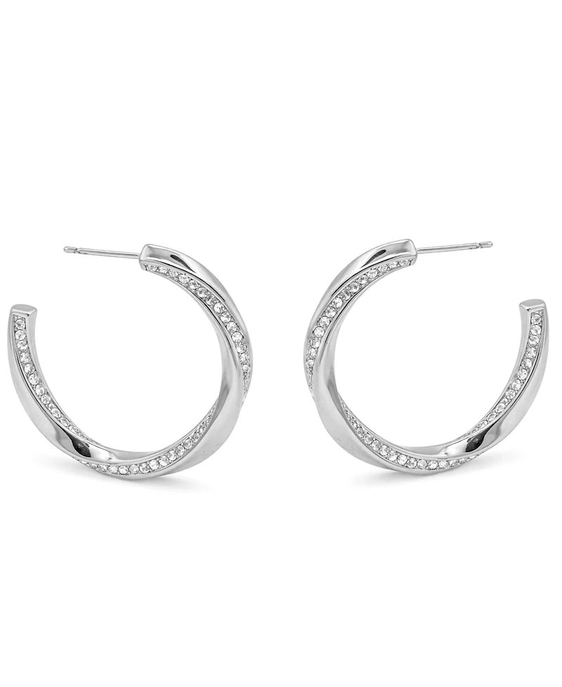 And Now This Crystal Post Tiwsted C Hoop Earrings