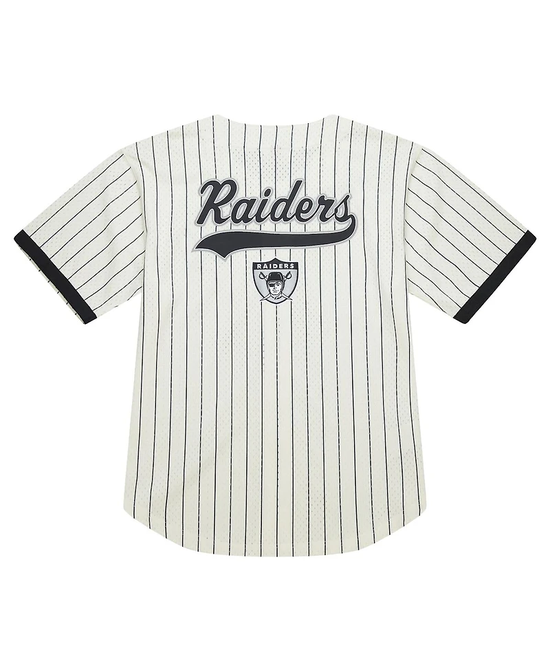 Mitchell & Ness Men's Cream Las Vegas Raiders Big Tall Heavyweight Mesh Button-Up Fashion Jersey