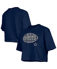 New Era Girl's Navy Dallas Cowboys Flip Sequin Boxy T-Shirt