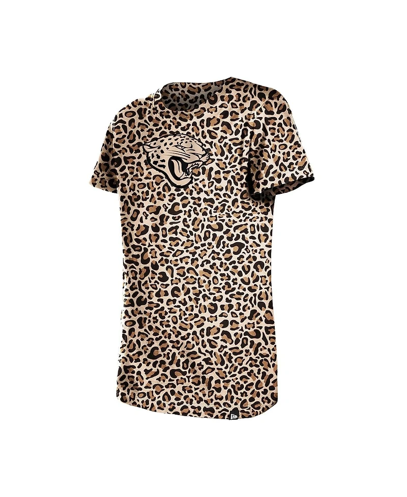 New Era Big Girls Tan Jacksonville Jaguars Mom Me Leopard T-Shirt