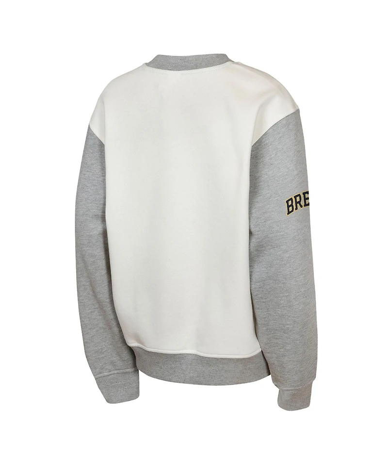Outerstuff Big Boys and Girls Cream/Gray Milwaukee Brewers League Power Hit Fleece Sweatshirt