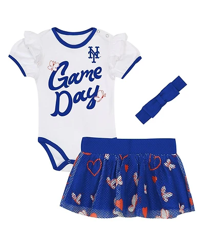 Outerstuff Baby Girls New York Mets Bodysuit, Headband and Skirt Set