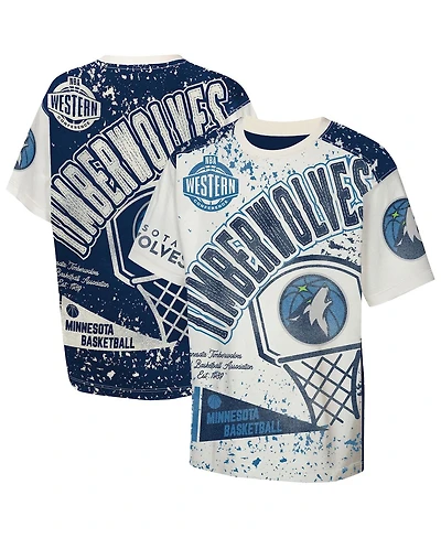 Outerstuff Big Boys and Girls Cream Minnesota Timberwolves Top Player All-Over-Print T-Shirt