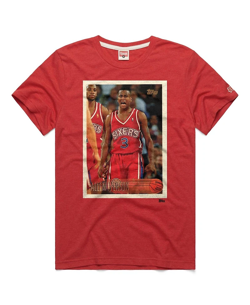 Homage Men's and Women's Allen Iverson Red Philadelphia 76ers Topps Trading Card Player Tri-Blend T-Shirt