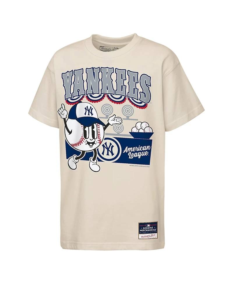 Mitchell & Ness Big Boys and Girls Cream New York Yankees Step Back Up Mascot T-Shirt