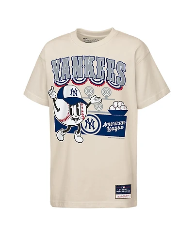 Mitchell & Ness Big Boys and Girls Cream New York Yankees Step Back Up Mascot T-Shirt
