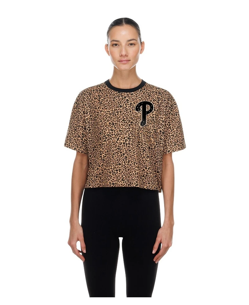 New Era Women's Brown Philadelphia Phillies Leopard Boxy Cropped T-Shirt